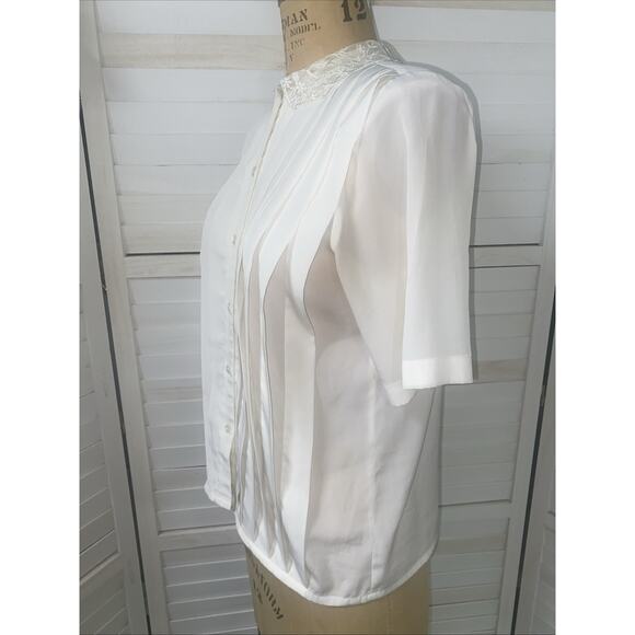 VRG La Chine Classic By Galinda Wang Top Blouse Women’s Off White Pleat Sz Small - Picture 7 of 10
